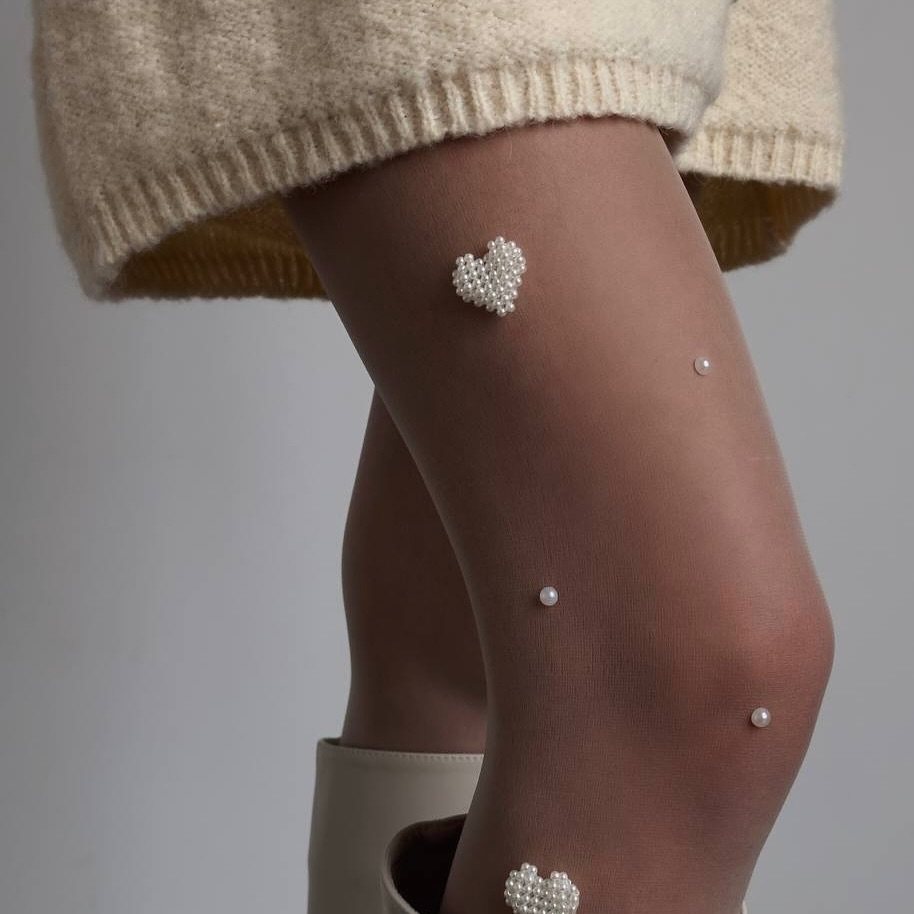 超美超仙高级精致感重工钉珠爱心珍珠蕾丝丝袜光腿神器连裤袜