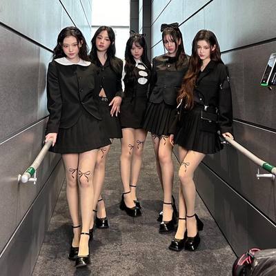 NewJeans韩国女团明星可爱光腿神器爱心芒星蝴蝶结纹身图案丝袜