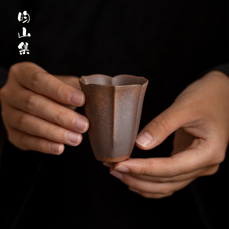 茶杯主人杯日式侘寂杯复古手工老岩泥粗陶美人杯个人功夫品茗单杯