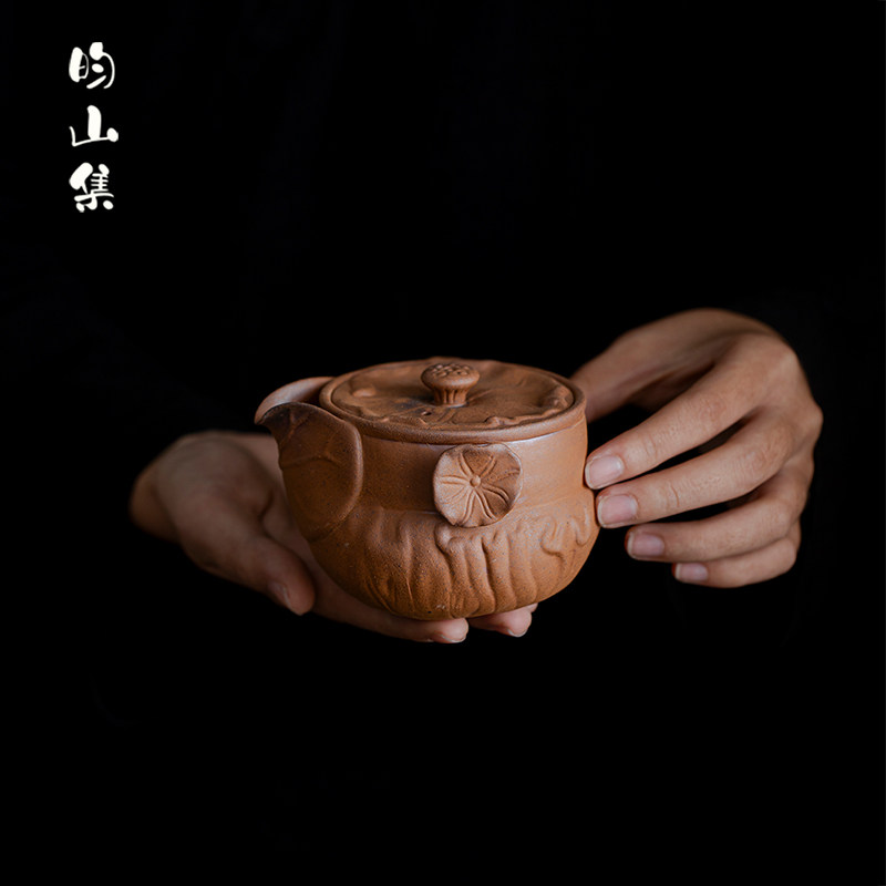 老岩泥粗陶荷花手抓壶复古功夫茶具手工宝瓶壶不烫手一人饮泡茶壶,餐饮具,茶壶,淘宝优惠券,粉丝福利购,淘宝优惠卷