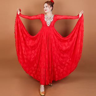 维族舞蹈演出服高档款四季连衣裙民族风舞蹈蕾丝裙子新疆舞蹈服装