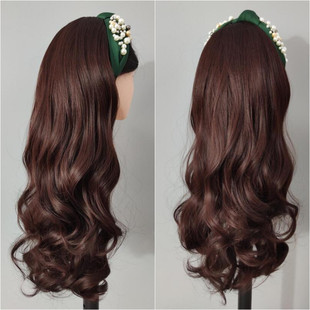 新款发箍假发珍珠款大波浪发箍发可拆卸长卷发拆卸款发箍一体卷发