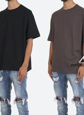 Mnml 黑色夏季宽松复古棉休闲圆领FOG风格短袖T恤男新品Oversize
