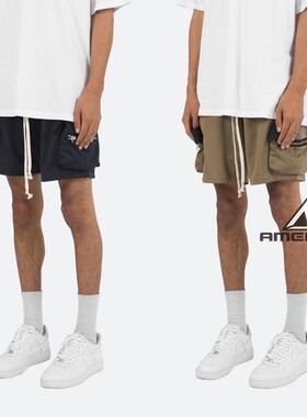 Mnml 黑色泥色侧边大口袋薄款运动料夏季休闲工装短裤男FOG风格