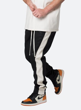 Mnml 黑色仿皮机车侧边运动抽绳长裤弹性腰休闲裤新品FOG风格