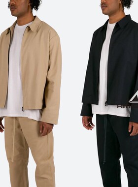 Mnml 卡其色外套水洗斜纹布宽松秋冬季休闲拉链夹克男FOG风格新品