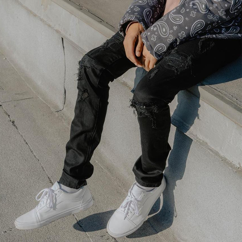 破洞紧身牛仔裤mnml水洗四季