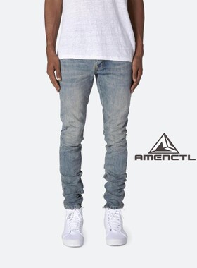 Mnml 水洗蓝色耐磨低腰时尚弹性侧拉链小脚修身牛仔裤男新品现货