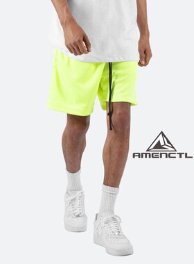 Mnml 荧光黄网眼夏季薄款松紧腰宽松时尚休闲短裤男纯色新品
