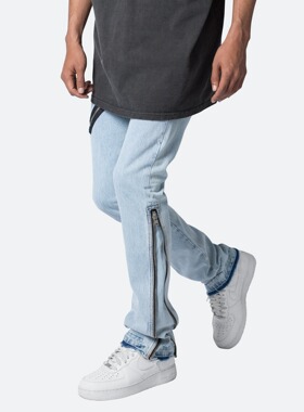 Mnml 蓝色拉链拼贴水洗四季宽松流行高街修身小脚牛仔裤男新品