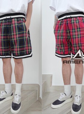 Mnml FOG风格黑红格子流行抽绳腰宽松休闲短裤男款夏季现货新品