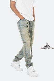 FOG风格 新品 做旧色复古飘带松梆直筒宽松四季 男款 休闲牛仔裤 Mnml
