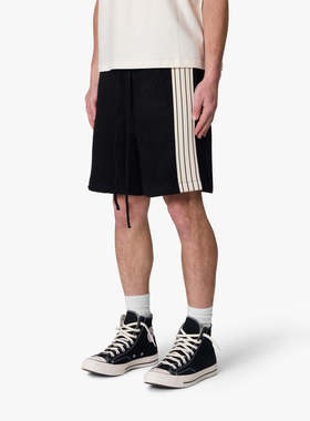 Mnml 黑色绒毛侧边运动裤松梆腰夏季流行高街休闲短裤男新品