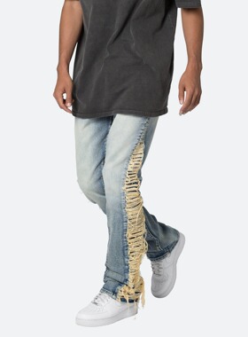 Mnml 水洗蓝色侧边流苏四季宽松流行高街潮流修身喇叭牛仔裤男新