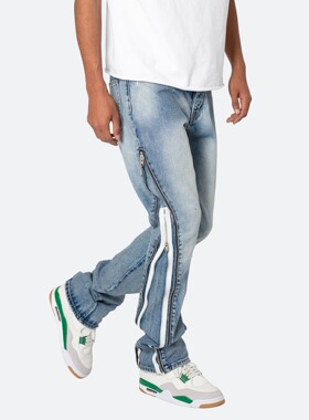 Mnml 水洗蓝色复古四季宽松流行高街潮流侧拉链喇叭牛仔裤男新品