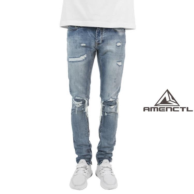 假破洞牛仔裤mnml纽扣水洗四季