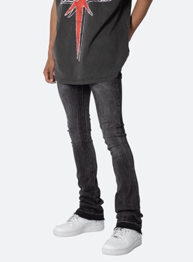 Mnml 灰黑色水洗流行修身小脚长裤四季弹性紧身喇叭牛仔裤男新品