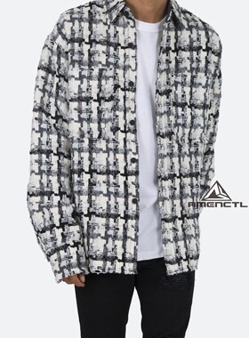 Mnml FOG风格黑白色流苏加厚冬季宽松格子休闲村衫男Oversized