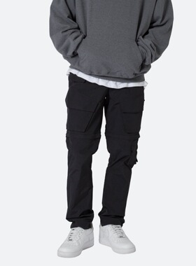 Mnml 黑色尼龙薄款抽绳弹性腰工装裤四季修身直脚休闲裤男新品