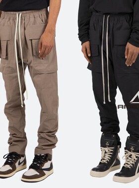 Mnml 黑色卡其色四季薄款长裤纯棉抽绳腰口袋宽松工装裤男新品