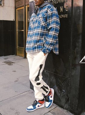 Mnml 蓝色排扣加厚内里棉格子秋冬季宽松休闲长袖夹克男FOG风格