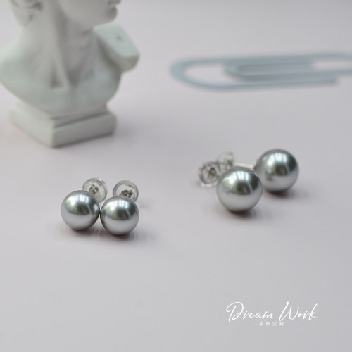 s925银经典灰珍珠耳钉