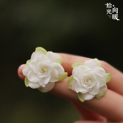 耳钉女高级感冷淡栀子花冷瓷土原创手工复古旗袍汉服耳饰气质耳钉