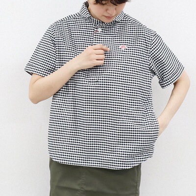 奇峰日系25夏款dan字母菱形刺绣格子条纹短袖上衣女