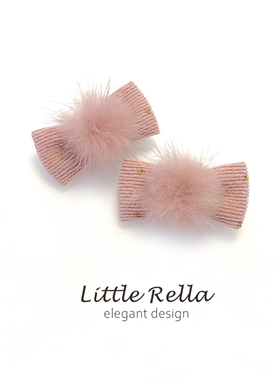 宝宝过年发饰 婴儿少量发全包红色球球发夹 女童灯芯绒粉色对夹