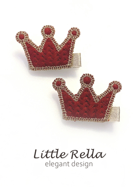宝宝新年发饰 婴儿小童汗毛夹子 女童酒红色皇冠发夹安全布包发卡