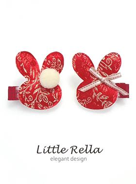 小瑞拉宝宝国潮发饰全包安全发夹儿童新年红色古风汉服兔子头饰