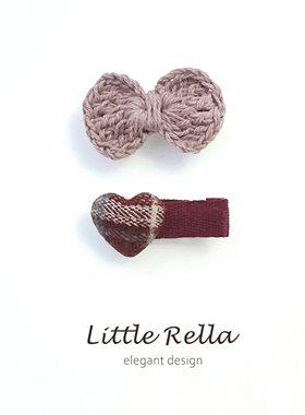 Little Rella 宝宝秋冬针织蝴蝶结全包发夹 不伤发爱心格纹头饰