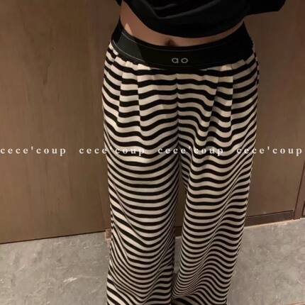 Poresl yded慵懒feel~03/10新品 25FW 撞色条纹高腰拖地阔腿裤女