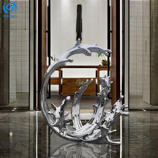 庭院水景抽象不锈钢浪花雕塑定购酒店楼盘售楼处金属水浪摆件