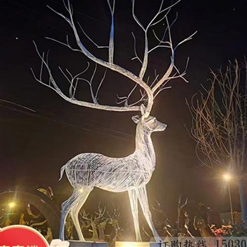 发光镂空梅花鹿装饰摆件抽象母子鹿长颈鹿雕塑美陈装饰