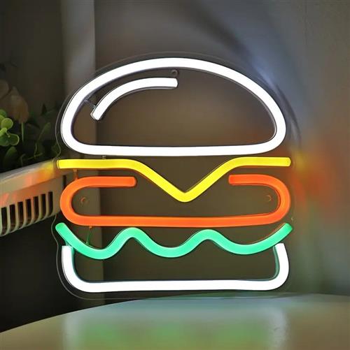 跨境ed汉堡霓虹灯hamburger背景装饰氛围灯牌v亚克力广告造型灯