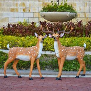 户外仿真梅花鹿摆件玻璃钢动物雕塑小区庭院花园装饰园林景观小品