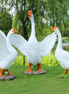 仿真大白鹅摆件户外玻璃钢花园草坪装饰园林景观庭院动物模型雕塑