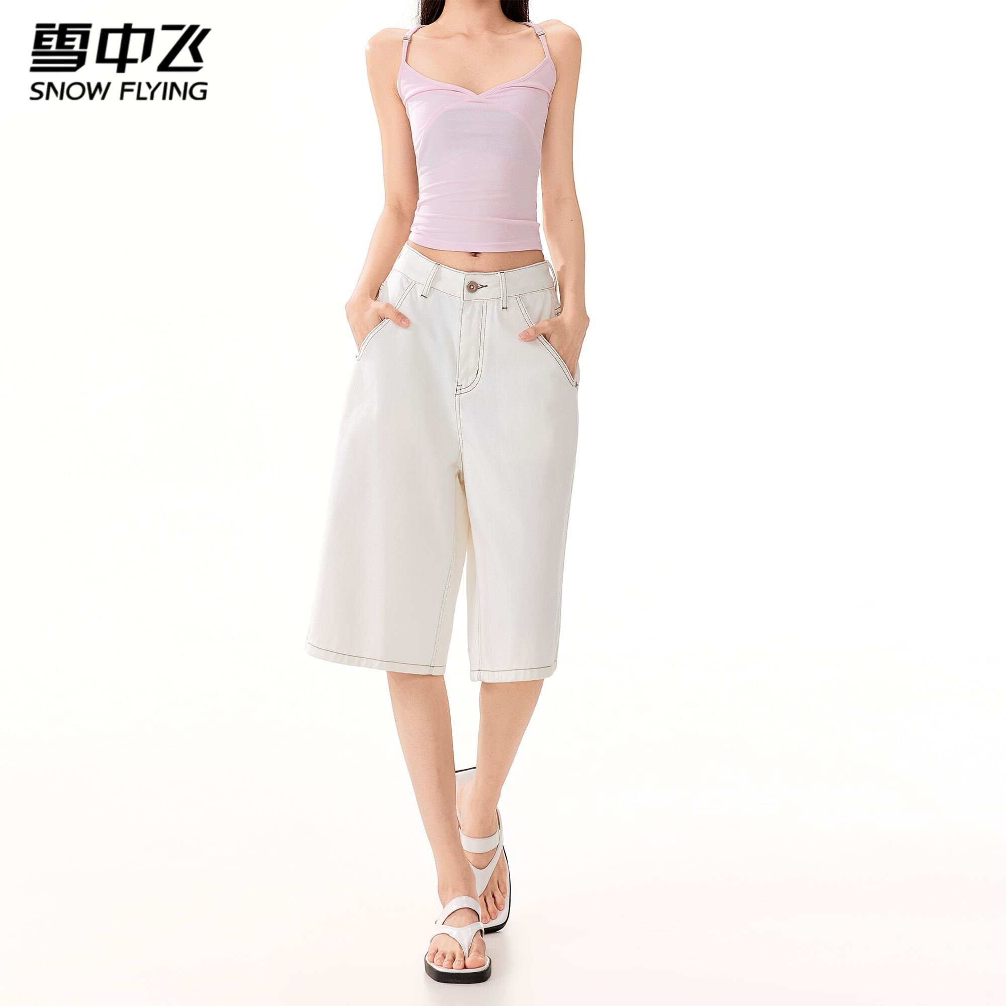 雪中飞美式复古牛仔裤女2026春夏新款简约百搭垂感宽松阔腿五分裤