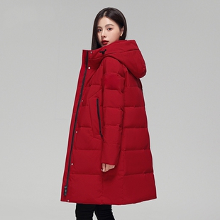 雪中飞羽绒服女中长款2025年冬季新款高端大码时尚红色妈妈装外套