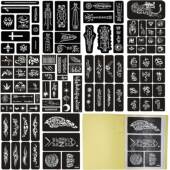 素海娜膏纹身果汁摆摊喷绘手绘画册 A4尺寸10页97张镂空模板文字元