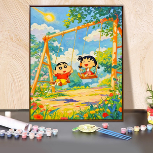 超萌蜡笔小新数字油画diy填色手工减压创意礼物 送颜料画笔全套