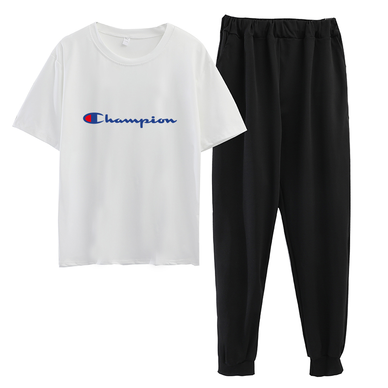 Real shooting summer Korean version of Harajuku style student large loose short sleeve T-shirt trousers leisure sports suit