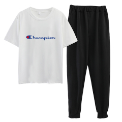 Real shooting summer Korean version of Harajuku style student large loose short sleeve T-shirt trousers leisure sports suit