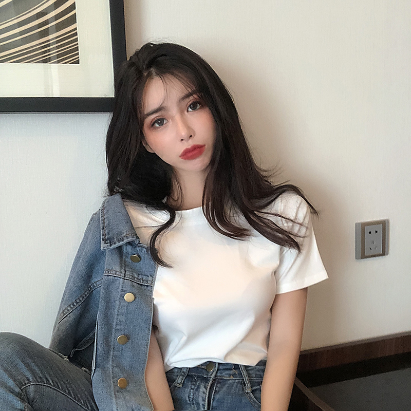 白色t恤女短袖糖果色打底衫百搭ins潮洋氣半袖2021夏韓版修身學生
