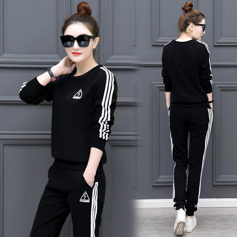 Spring Korean new large size casual wear 2-piece student wear slim sports suit for women