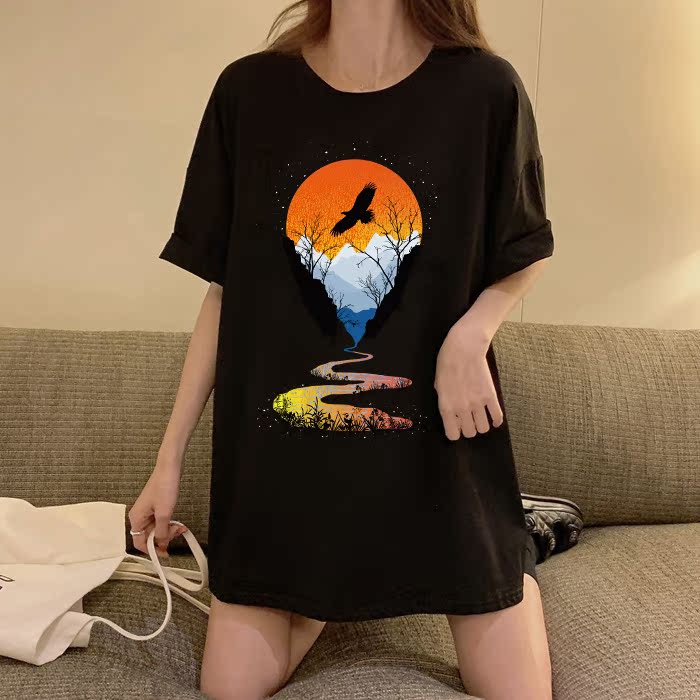 Cotton loose Korean version lazy wind age reducing T-shirt missing girl