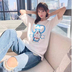 Cotton spandex early spring new product family Doraemon co branded short sleeve T-shirt for men and women