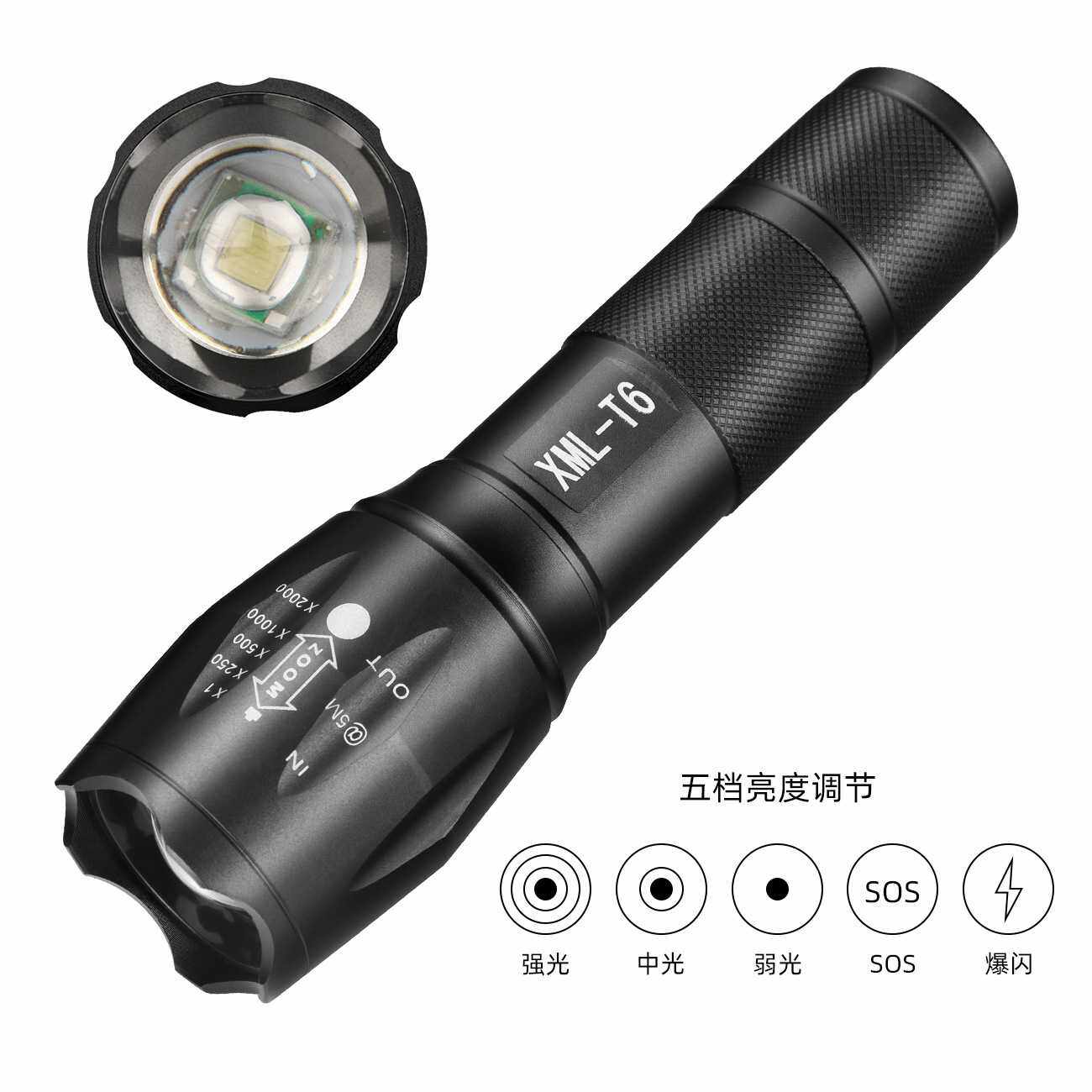 爆款T6强光远射手电筒LED伸缩变焦充电款迷你铝合金手电筒