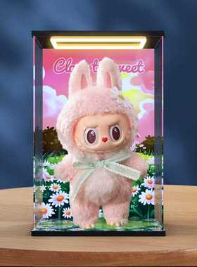 适用labubu mokoko甜心close to sweet搪胶公仔亚克力回灯收纳盒